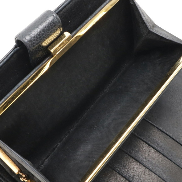 Authentic Chanel Black Quilted Caviar Leather Long Wallet  CHANEL Black Caviar Leather Logo Wallet